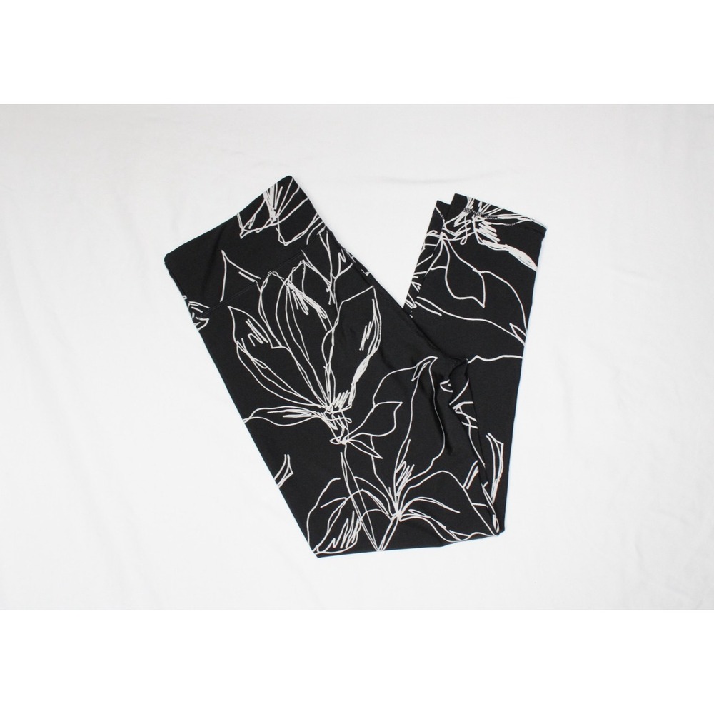 DKNY Sport High Rise Floral 7/8 Women's Leggings Black White Botanical Floral Lg